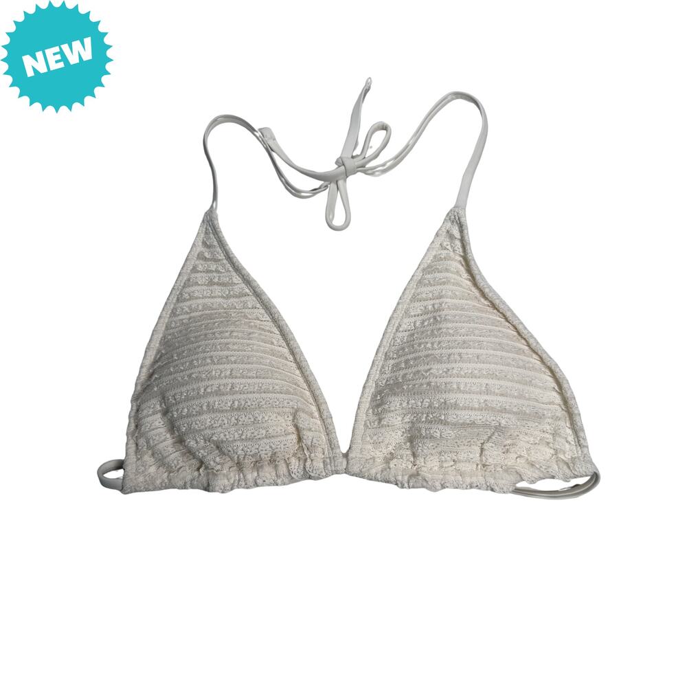 Wild Fable Bikini Top Women's Large Cream Crochet Halter String Tie NWT